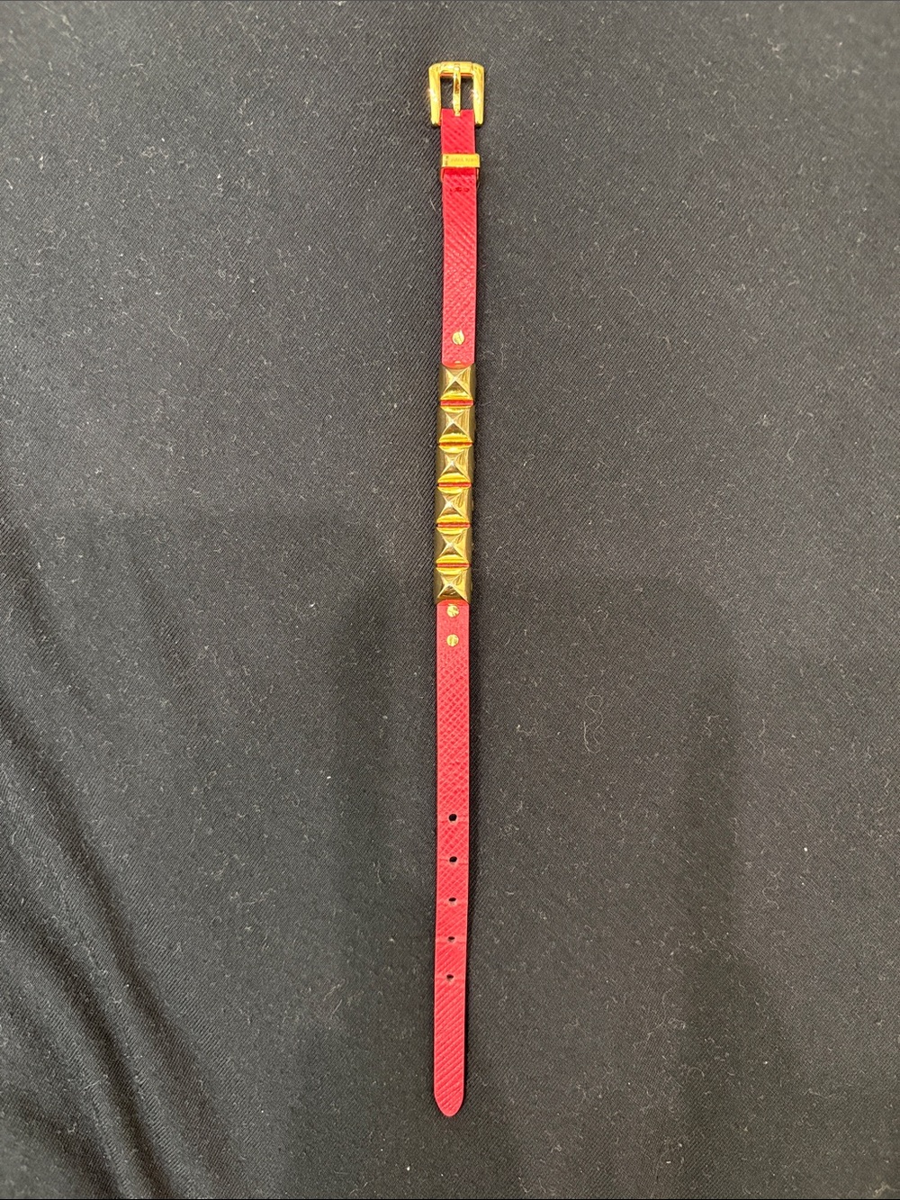 Michael Kors Red Leather Stud Belt with Gold Pyramid Accents